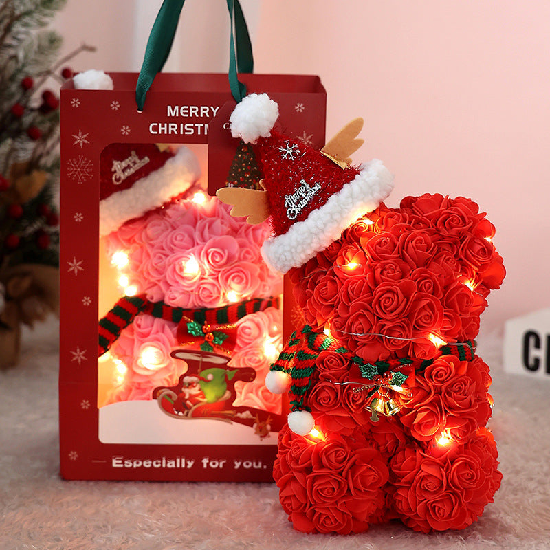 Christmas Rose Bear with LED Lights